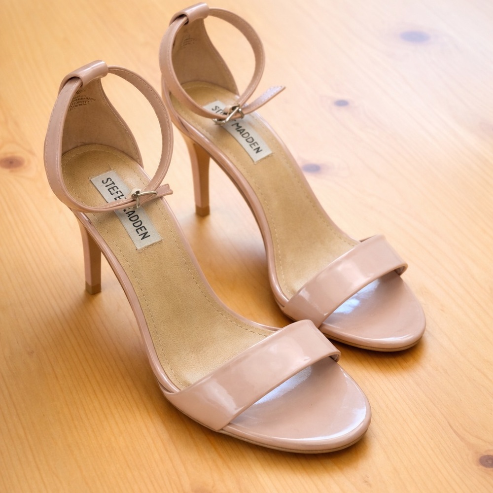 Steve Madden Stecy Blush Patent Ankle-Strap Stiletto Sandals Size 7 Party